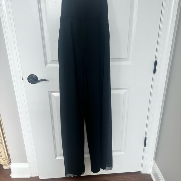 HALSTON HERITAGE Black Chiffon Overlay Strapless Jumpsuit - Picture 8 of 10